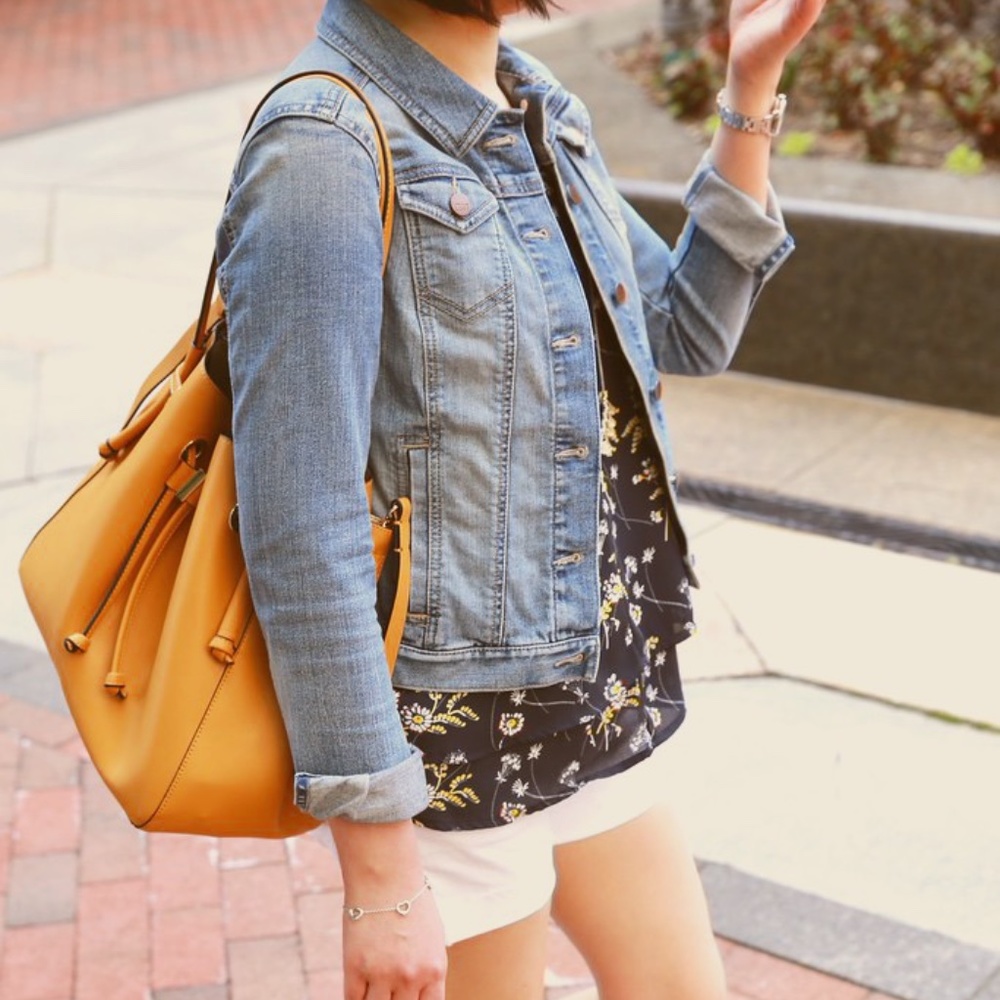 LOFT Cropped distressed jean jacket